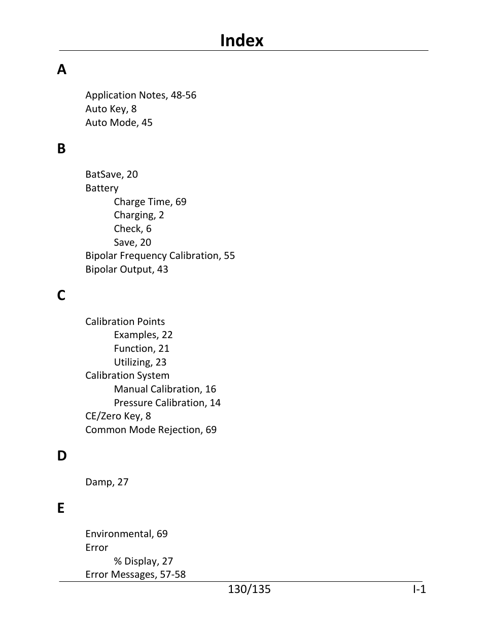 Index | Martel Electronics 135 User Manual | Page 79 / 85