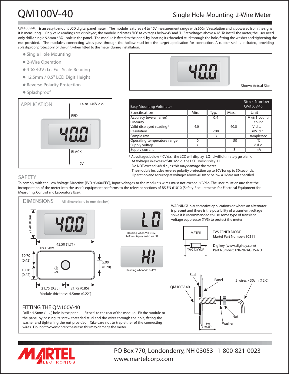 Martel Electronics QM100V-40 User Manual | 1 page