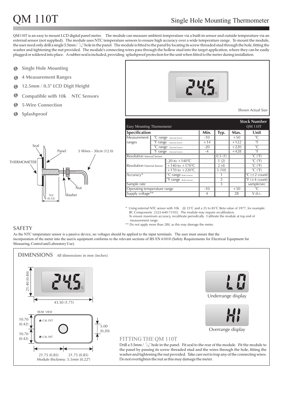 Martel Electronics QM110T User Manual | 2 pages