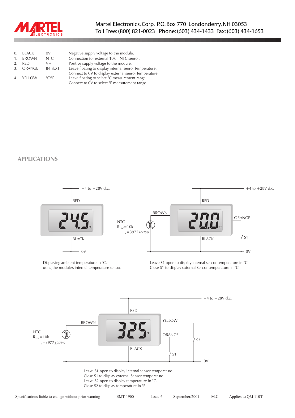 Applications | Martel Electronics QM110T User Manual | Page 2 / 2