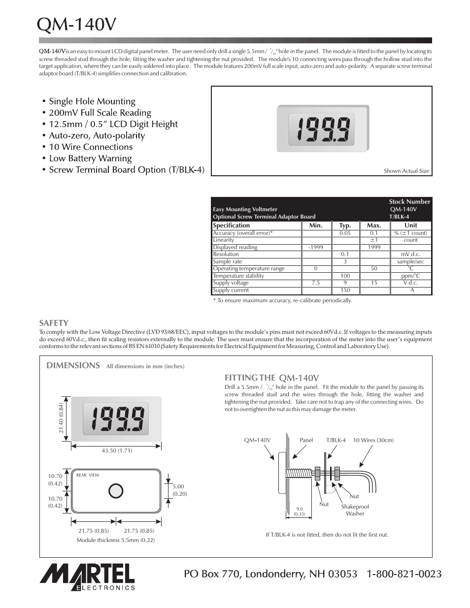 Martel Electronics QM140V User Manual | 2 pages