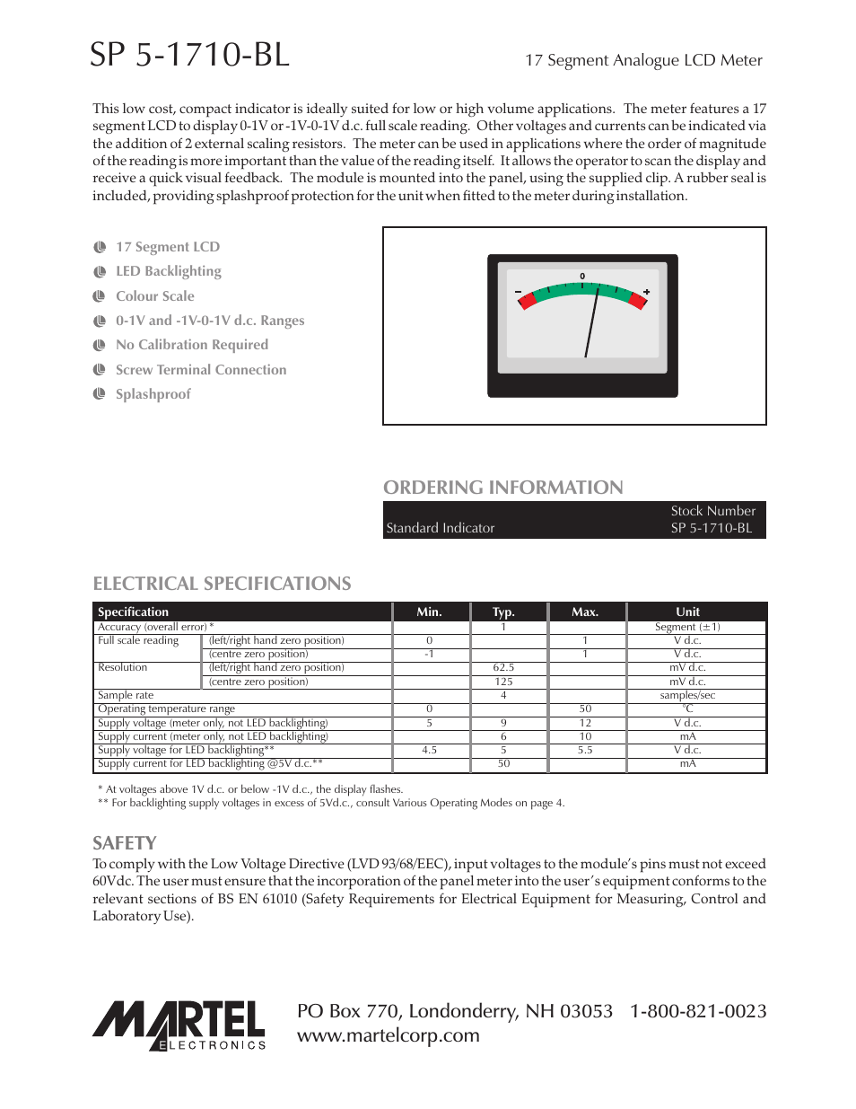 Martel Electronics SP5-1710-BL User Manual | 4 pages