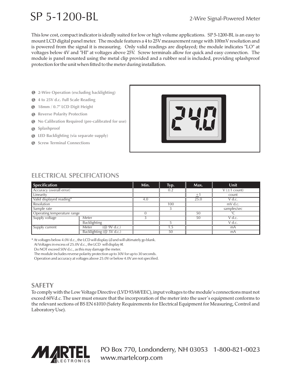 Martel Electronics SP5-1200-BL User Manual | 3 pages