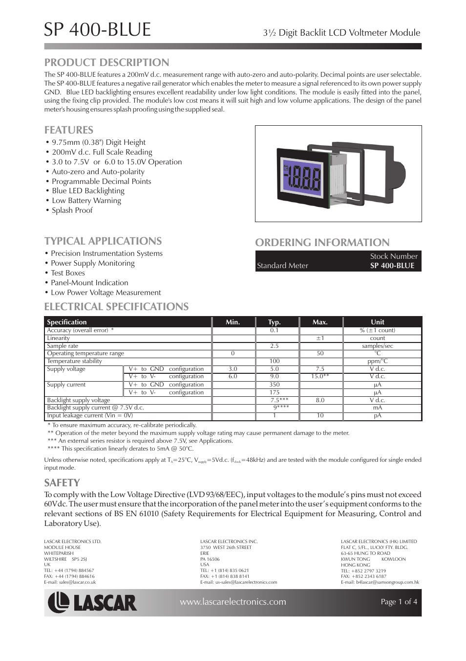 Martel Electronics SP400-BLUE User Manual | 4 pages