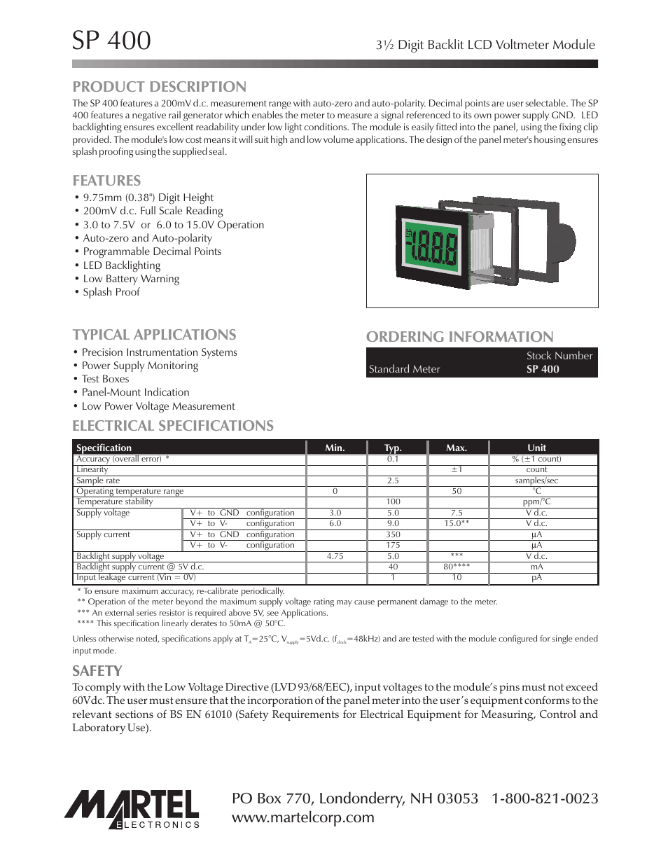 Martel Electronics SP400 User Manual | 4 pages