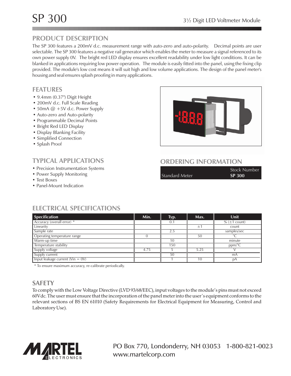 Martel Electronics SP300 User Manual | 4 pages