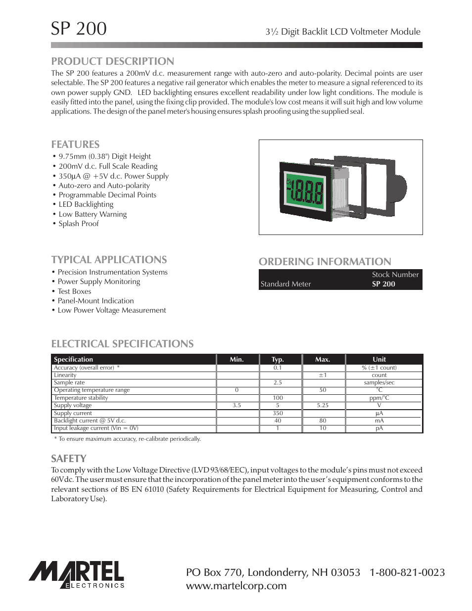 Martel Electronics SP200 User Manual | 4 pages