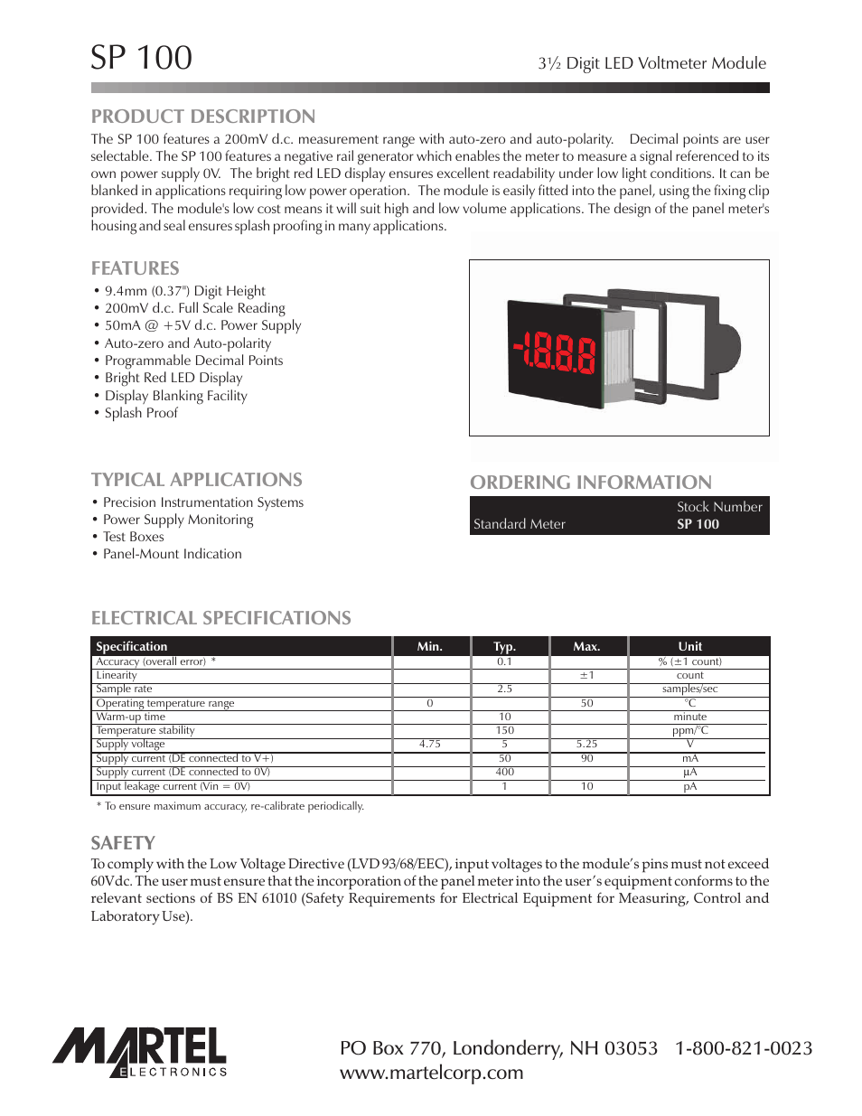 Martel Electronics SP100 User Manual | 4 pages