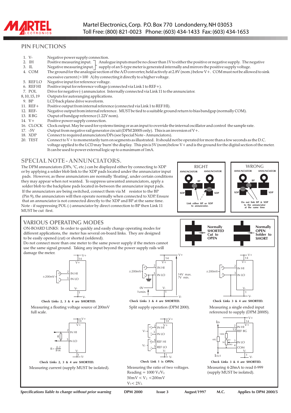 Various operating modes, Right, Wrong | Martel Electronics DPM2000 User Manual | Page 2 / 2