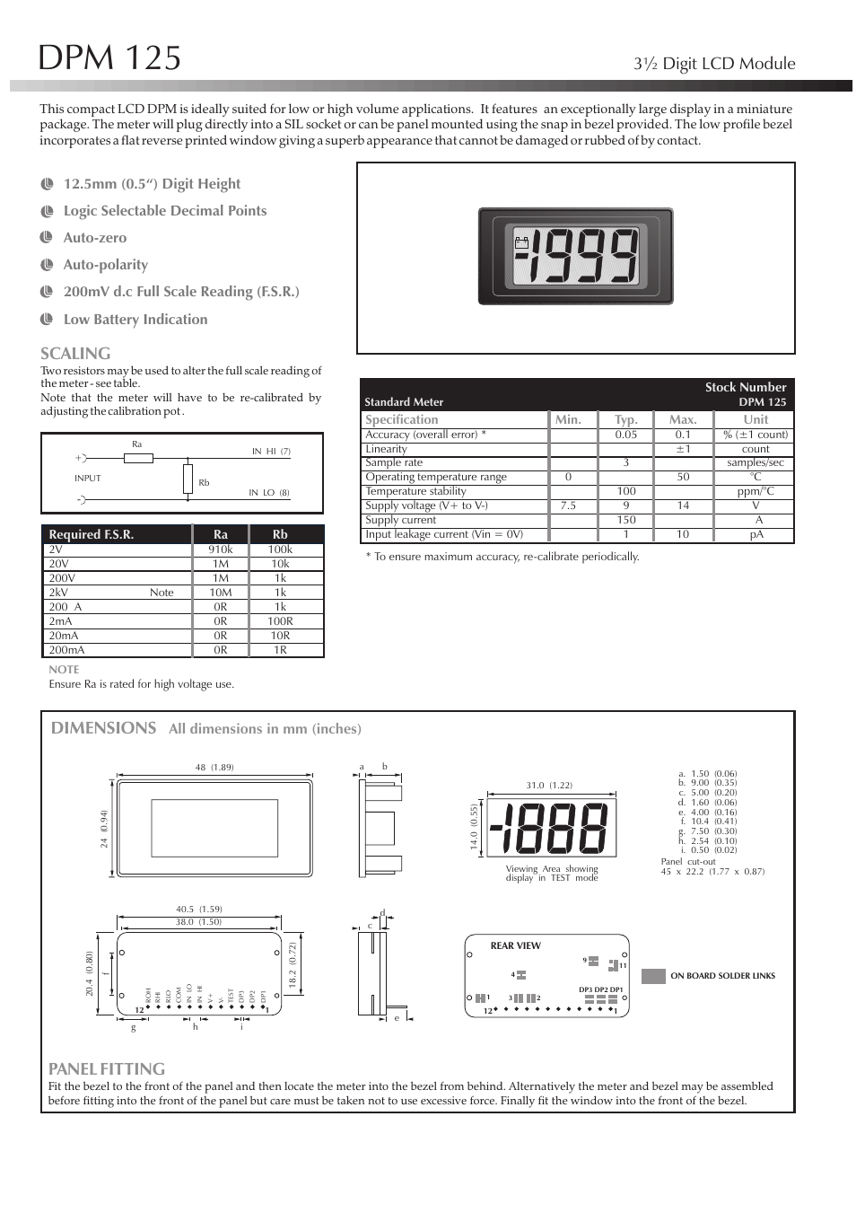 Martel Electronics DPM125 User Manual | 2 pages