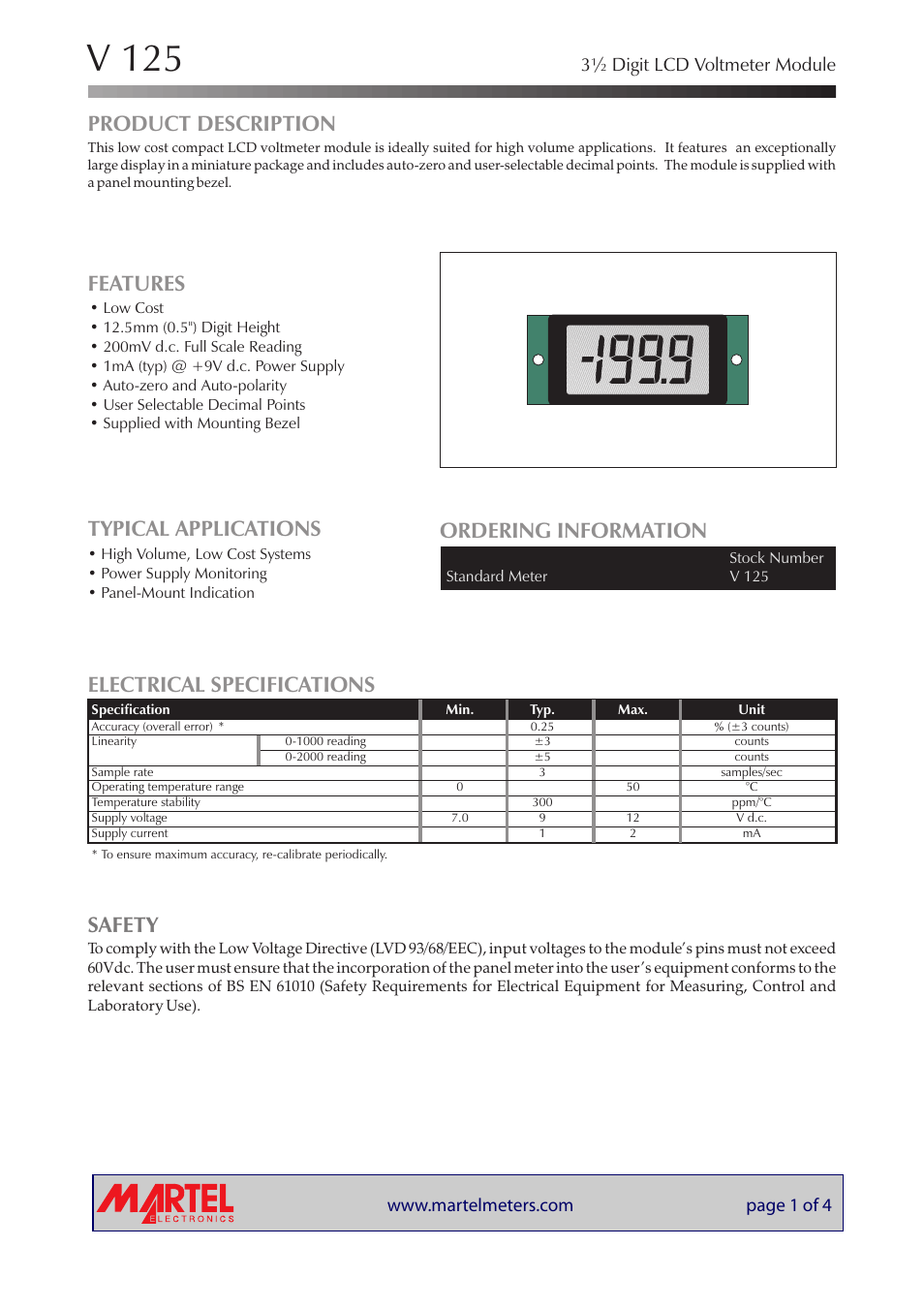 Martel Electronics V125 User Manual | 4 pages