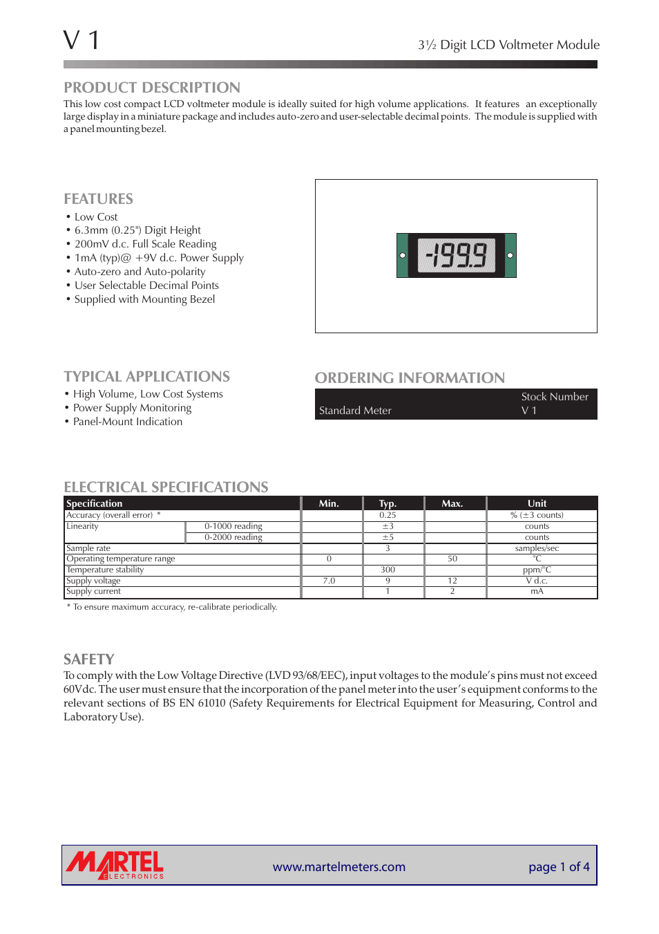 Martel Electronics V1 User Manual | 4 pages