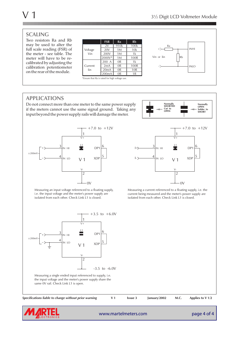 Scaling, Applications | Martel Electronics V1 User Manual | Page 4 / 4