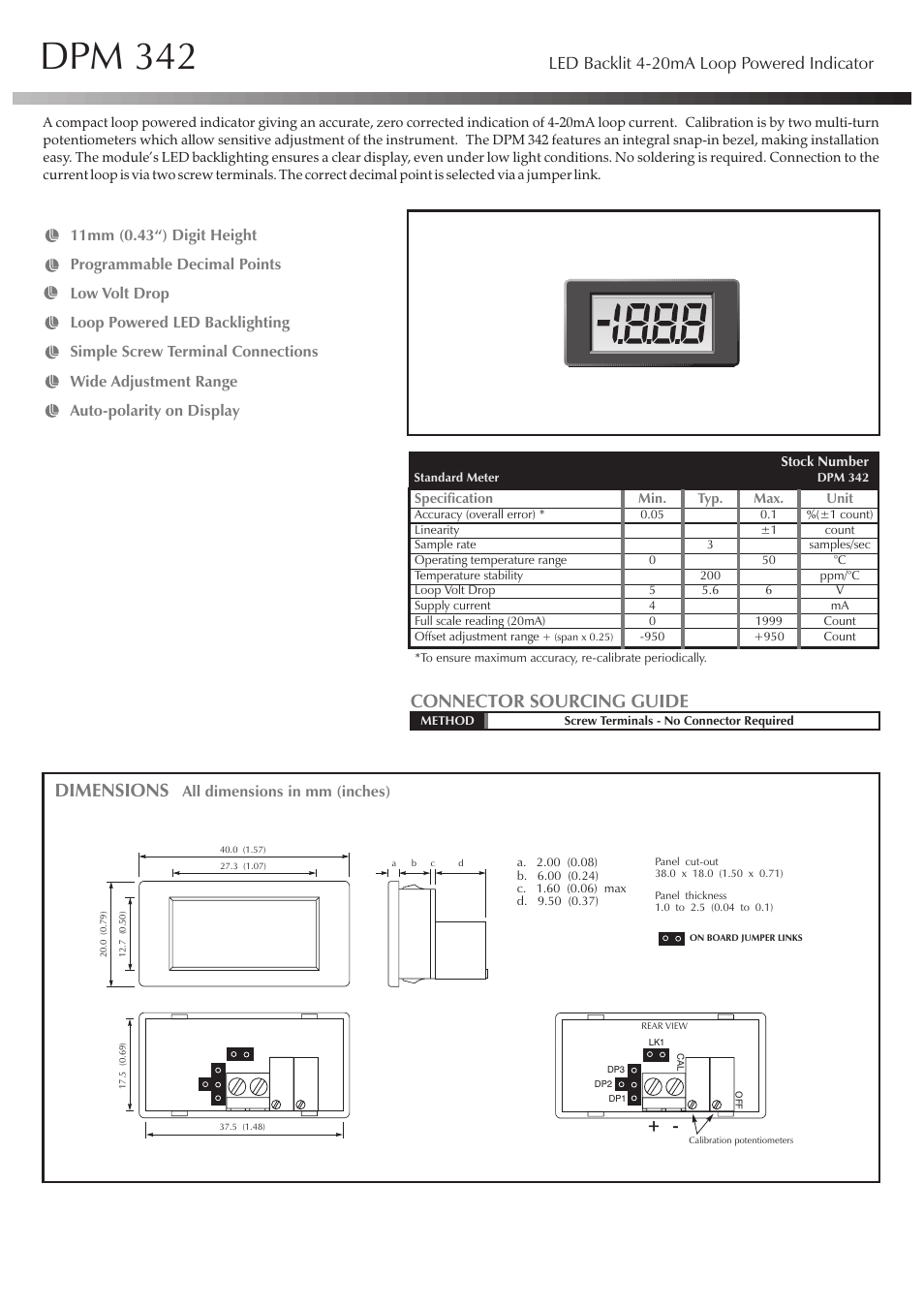 Martel Electronics DPM342 User Manual | 2 pages
