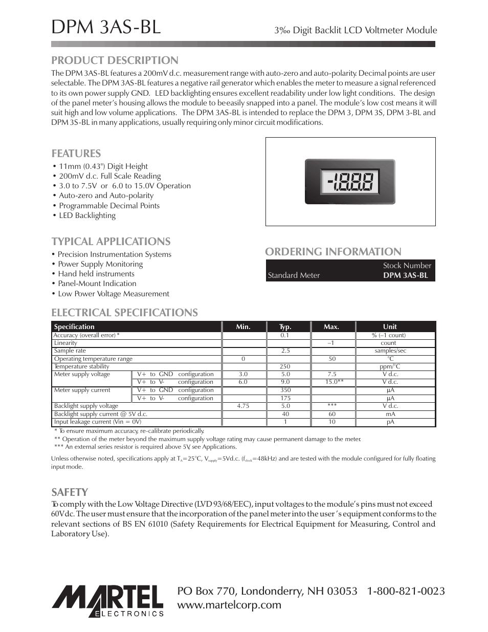 Martel Electronics DPM 3AS-BL User Manual | 4 pages