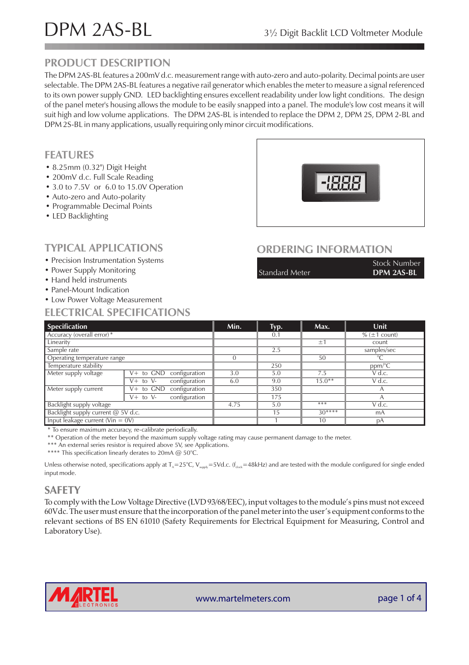 Martel Electronics DPM 2AS-BL User Manual | 4 pages