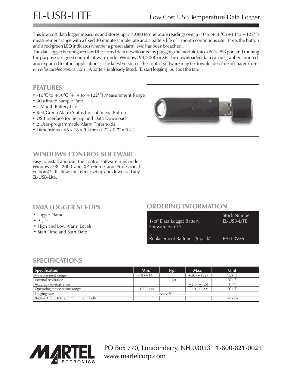 Martel Electronics EL-USB-LITE User Manual | 2 pages
