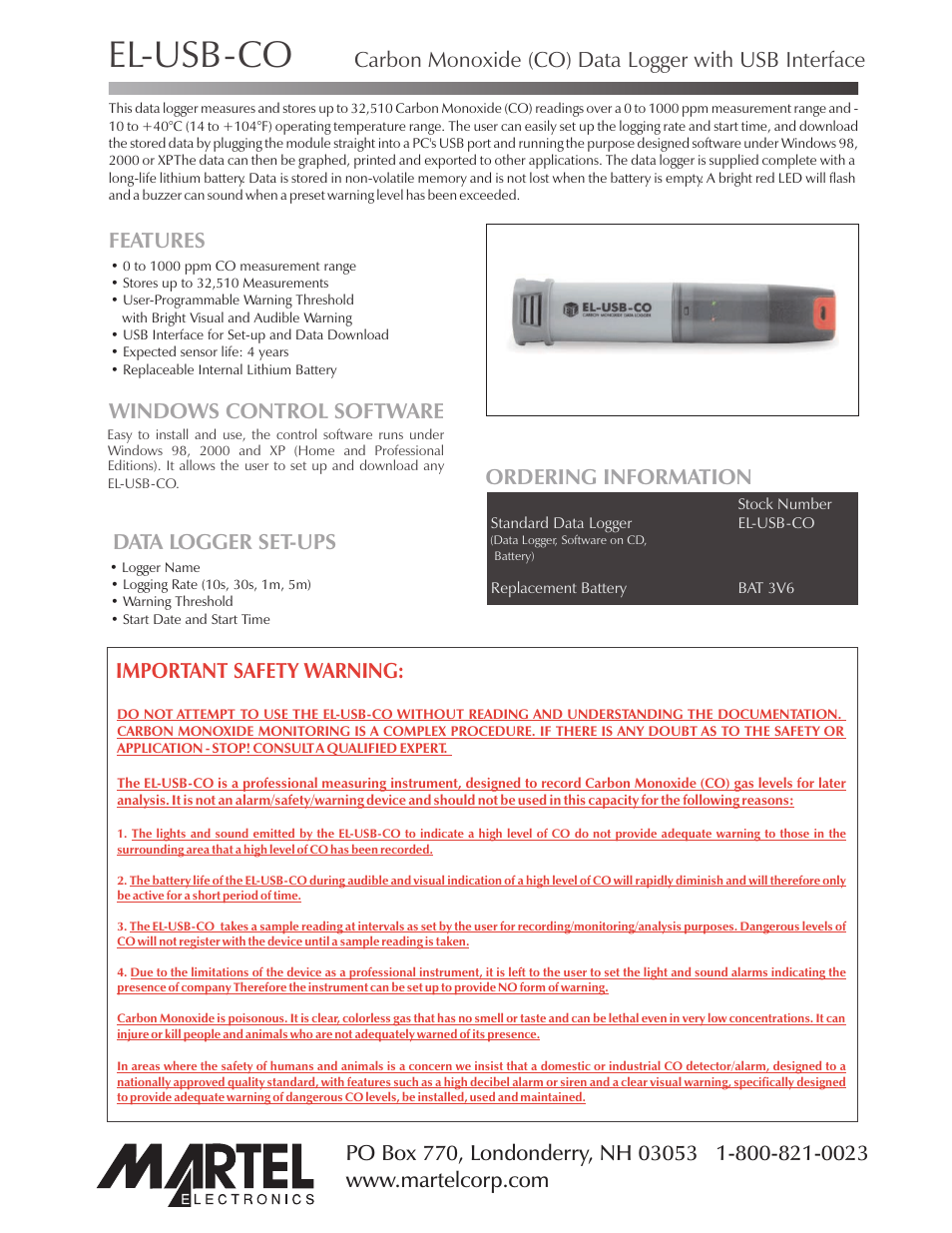 Martel Electronics EL-USB-CO User Manual | 3 pages