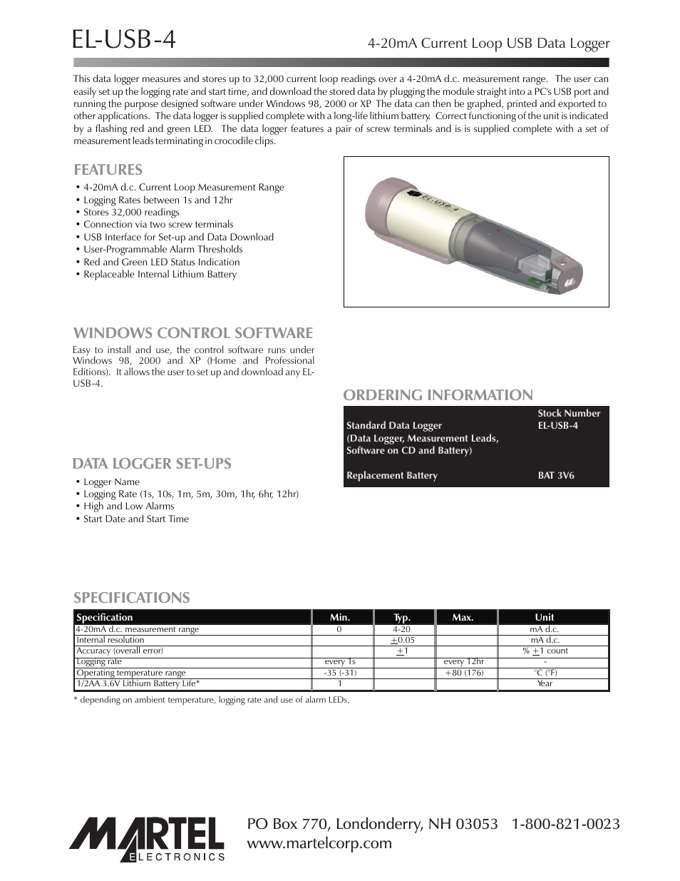 Martel Electronics EL-USB-4 User Manual | 3 pages