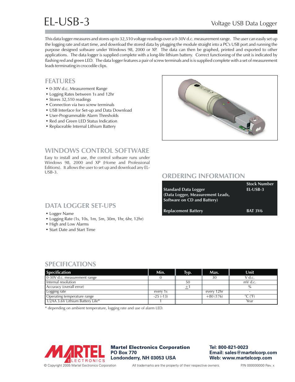 Martel Electronics EL-USB-3 User Manual | 3 pages