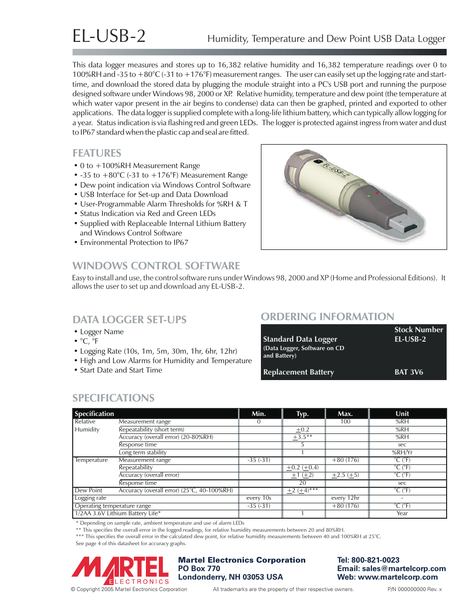 Martel Electronics EL-USB-2 User Manual | 4 pages