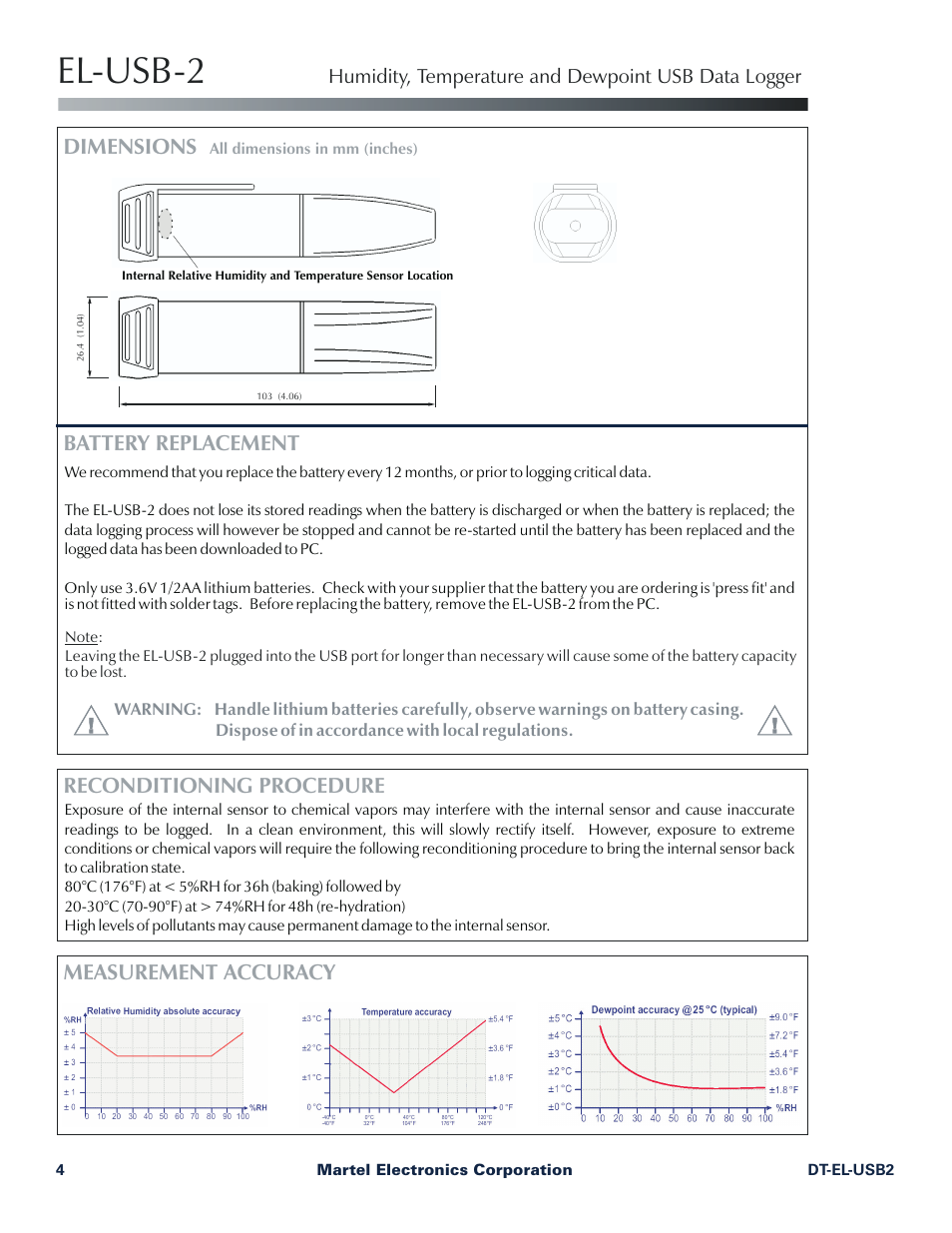 El-usb-2, Dimensions | Martel Electronics EL-USB-2 User Manual | Page 4 / 4
