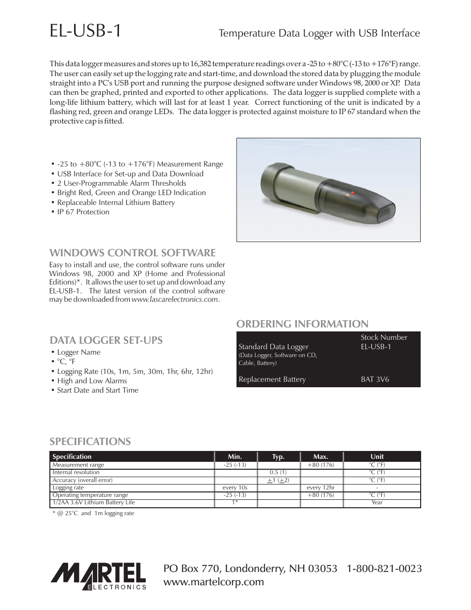 Martel Electronics EL-USB-1 User Manual | 3 pages