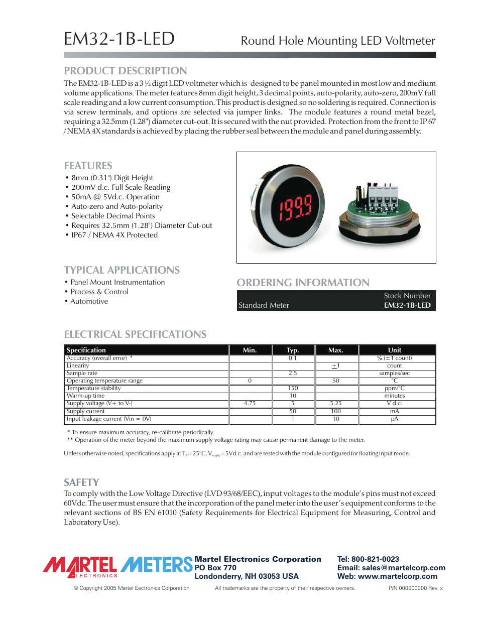 Martel Electronics EM32-1B-LED User Manual | 4 pages