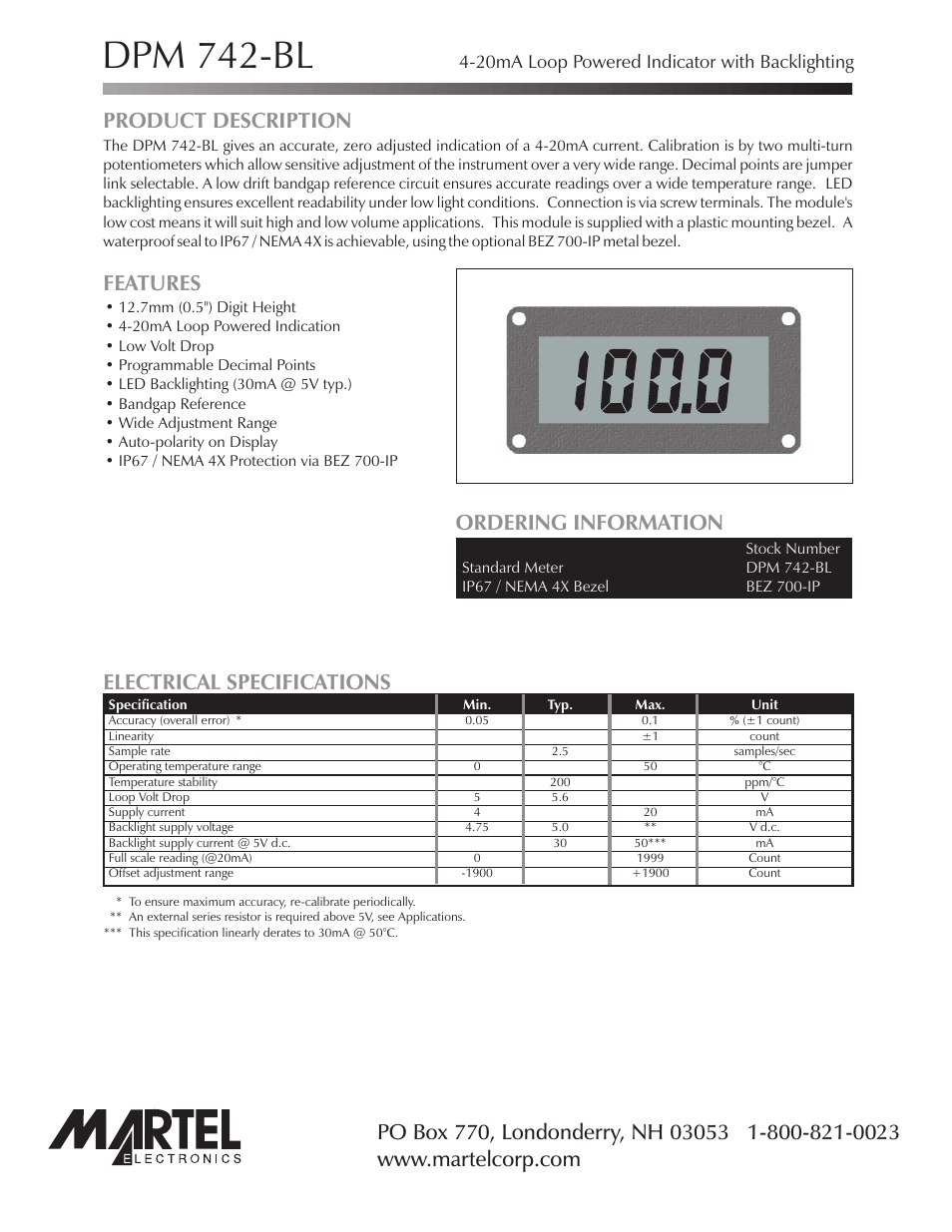 Martel Electronics DPM742-BL User Manual | 4 pages