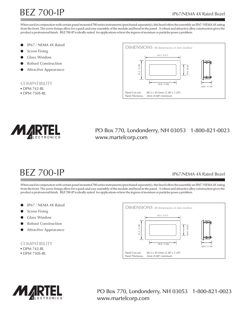 Martel Electronics BEZ-700-IP User Manual | 2 pages