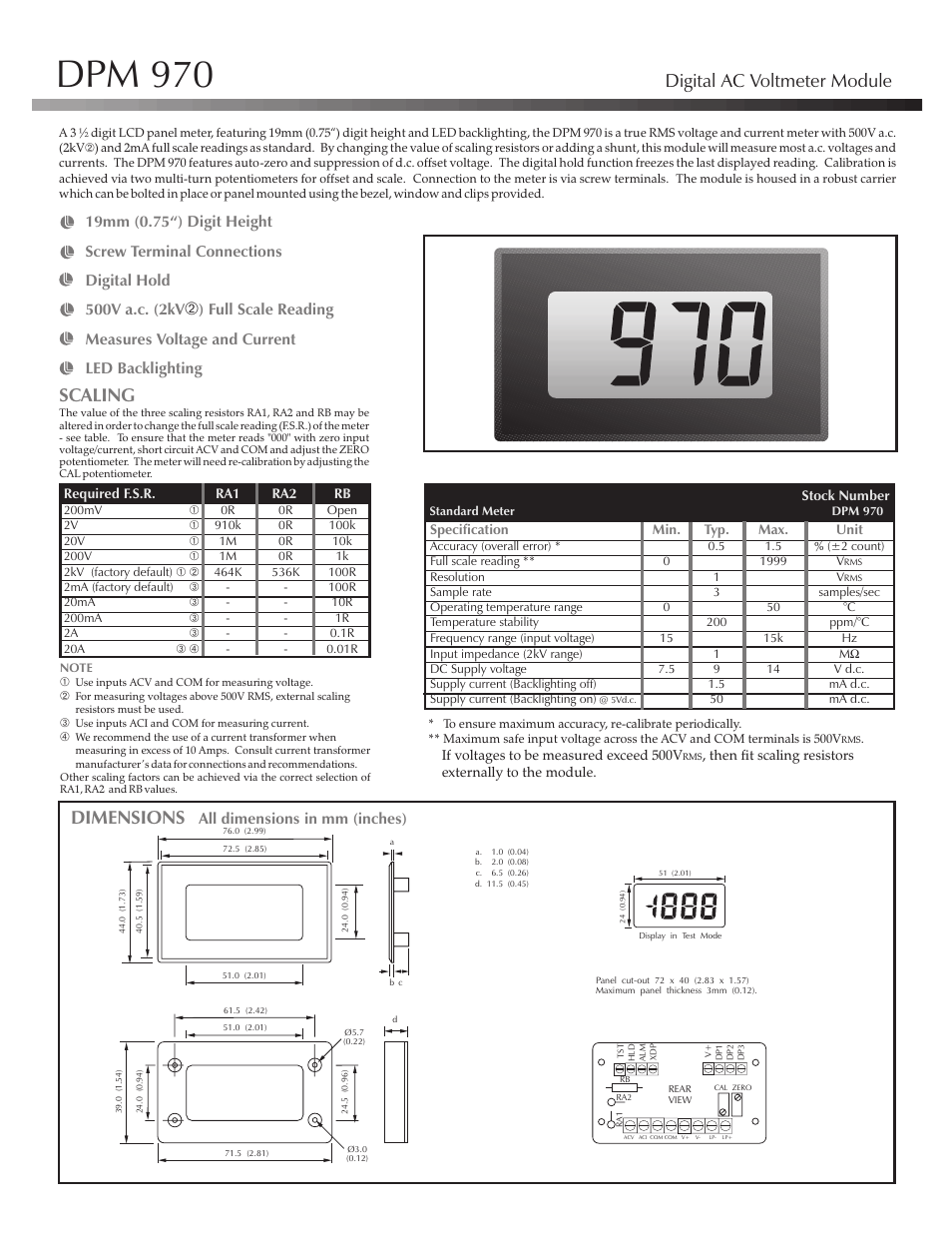 Martel Electronics DPM970 User Manual | 2 pages