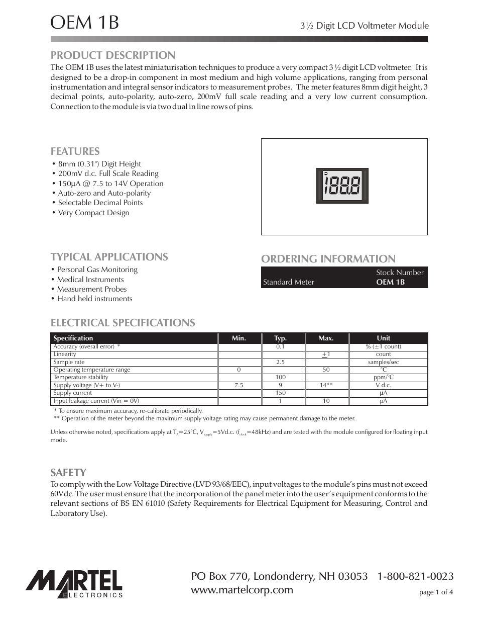 Martel Electronics OEM1B User Manual | 4 pages