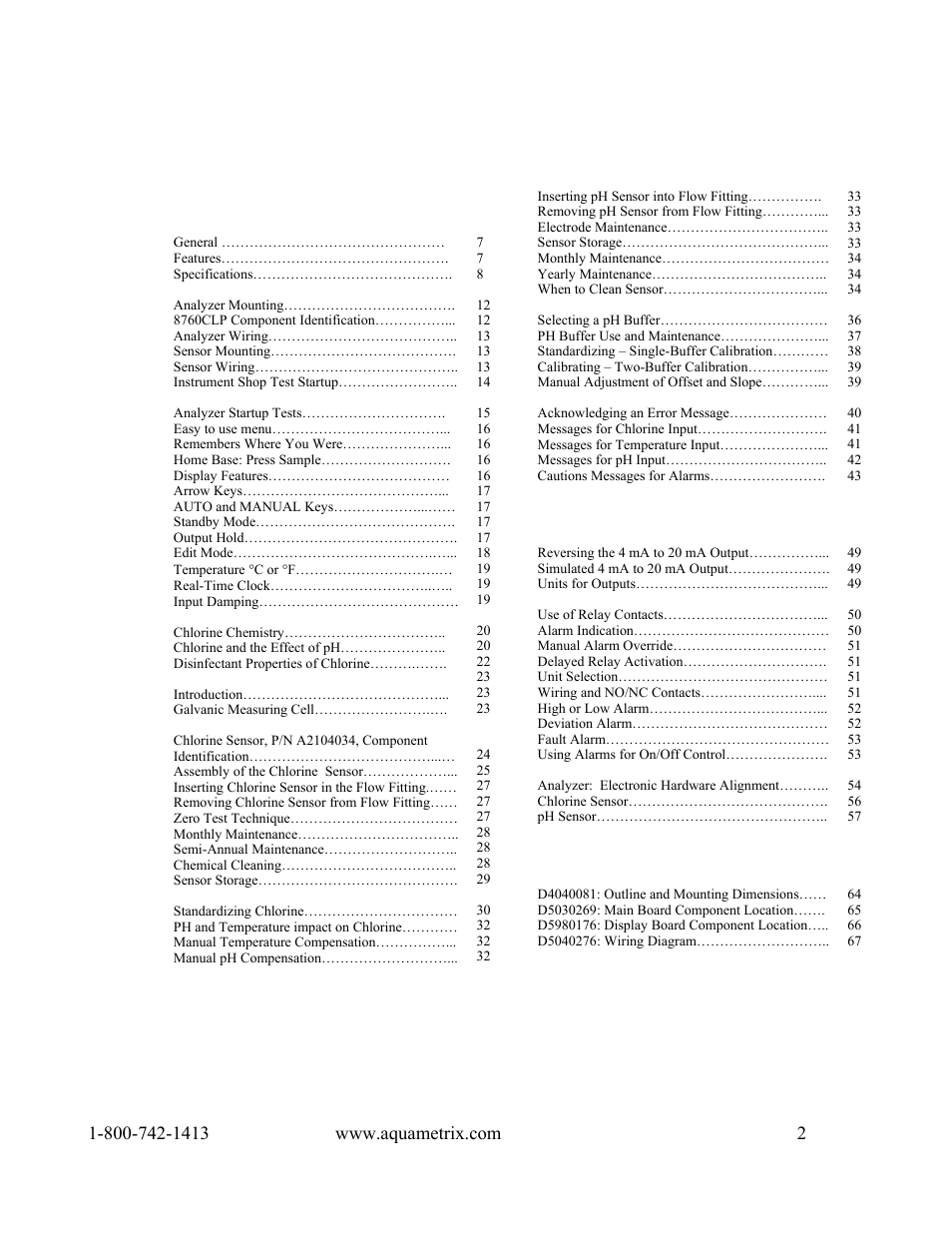 Metex 8760CLP Total Free Chlorine & pH Analyzer User Manual | Page 2 / 71