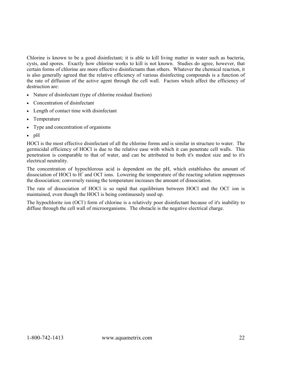 Disinfectant properties of chlorine | Metex 8760CLP Total Free Chlorine & pH Analyzer User Manual | Page 22 / 71