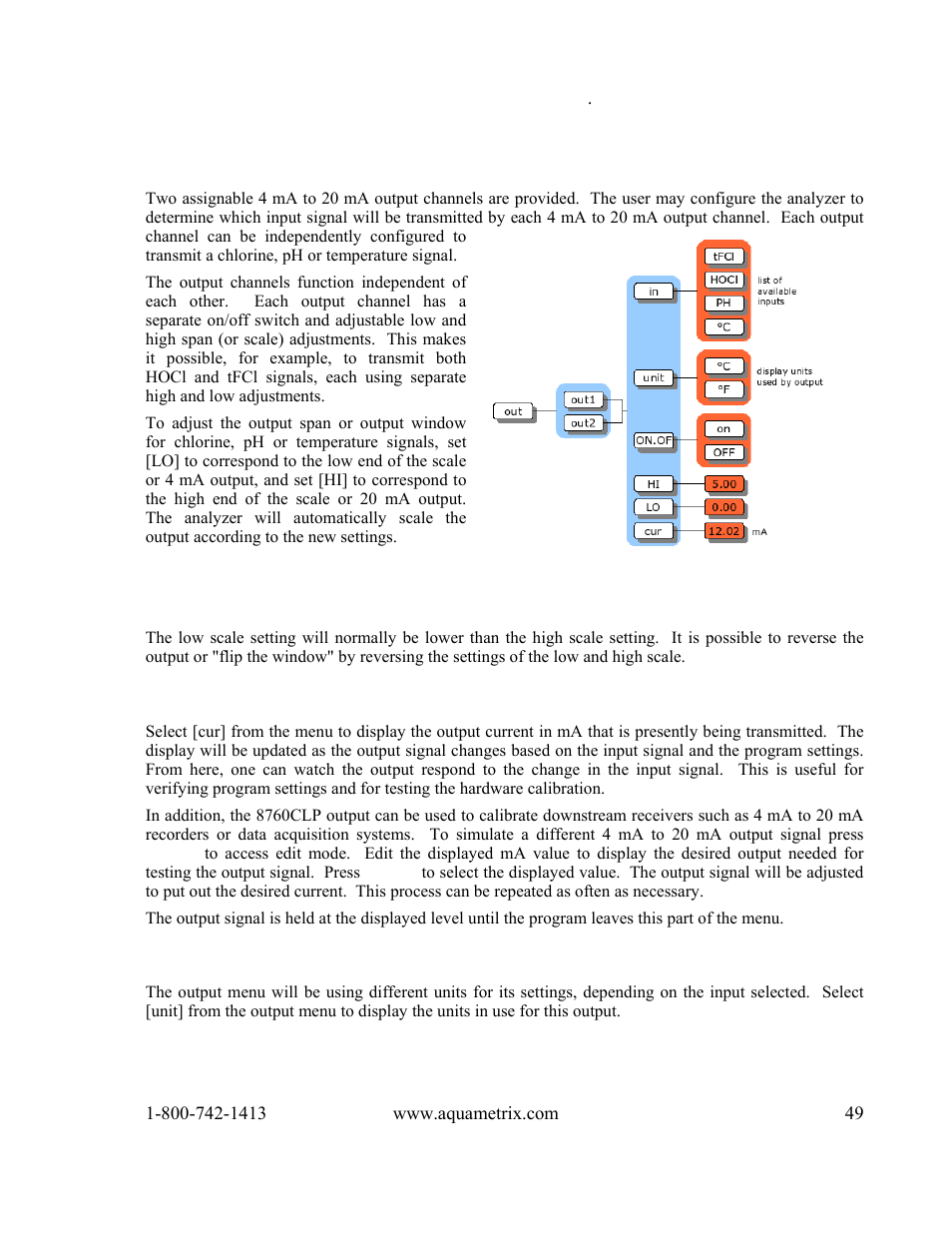 Output signals | Metex 8760CLP Total Free Chlorine & pH Analyzer User Manual | Page 49 / 71