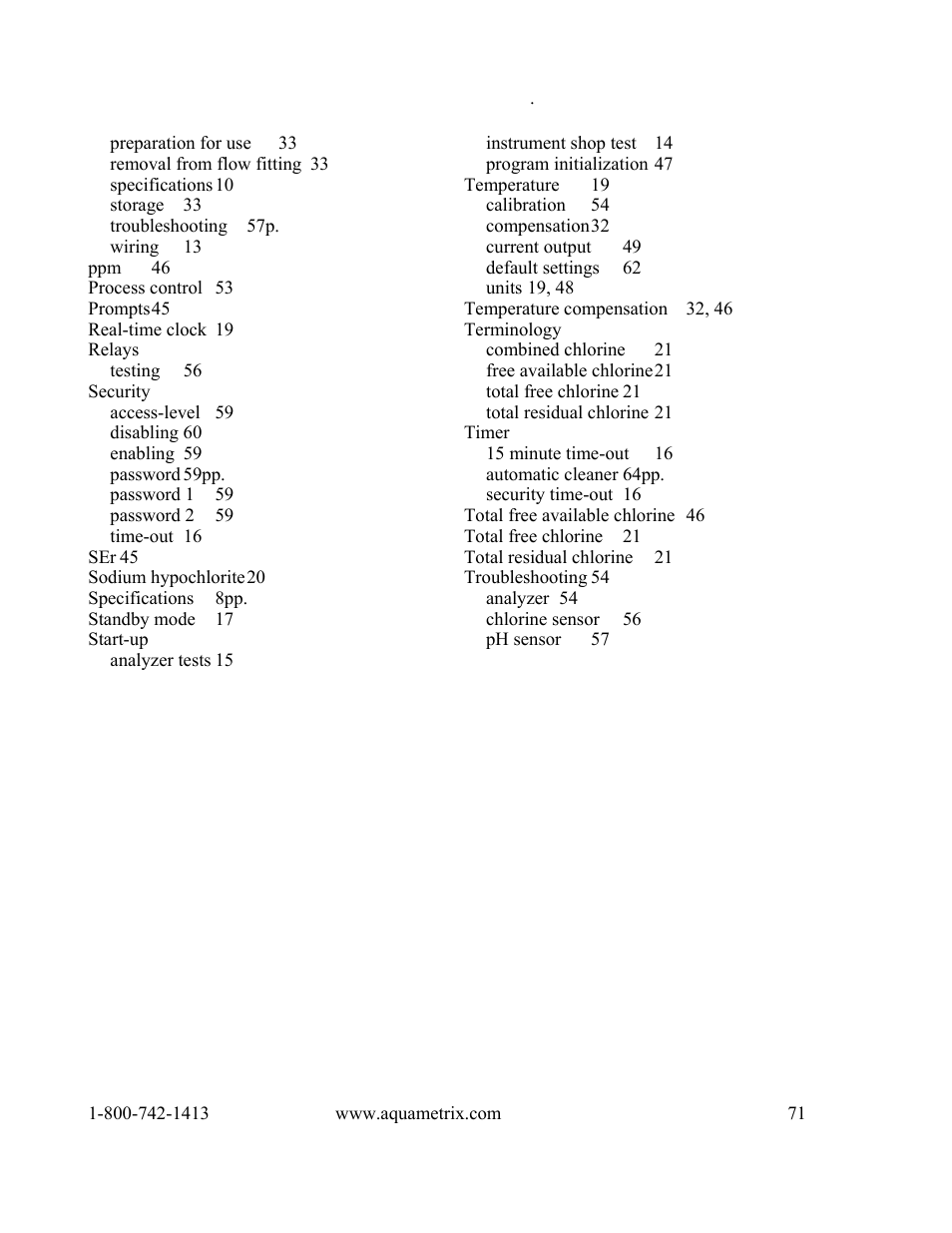 Metex 8760CLP Total Free Chlorine & pH Analyzer User Manual | Page 71 / 71