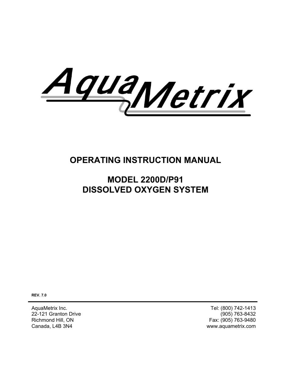 Metex 2200D/P91 Dissolved Oxygen Controller/Analyzer User Manual | 27 pages