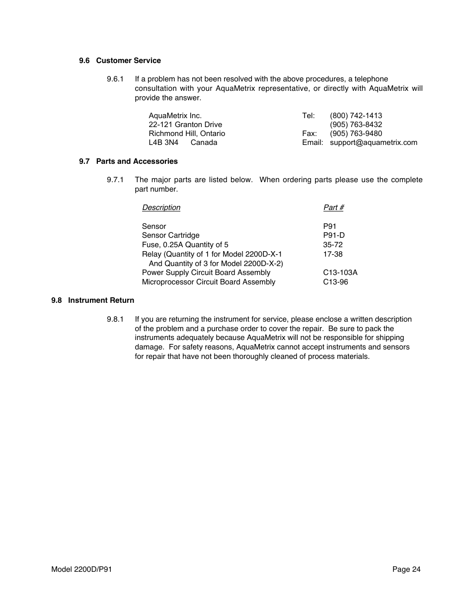 Metex 2200D/P91 Dissolved Oxygen Controller/Analyzer User Manual | Page 26 / 27