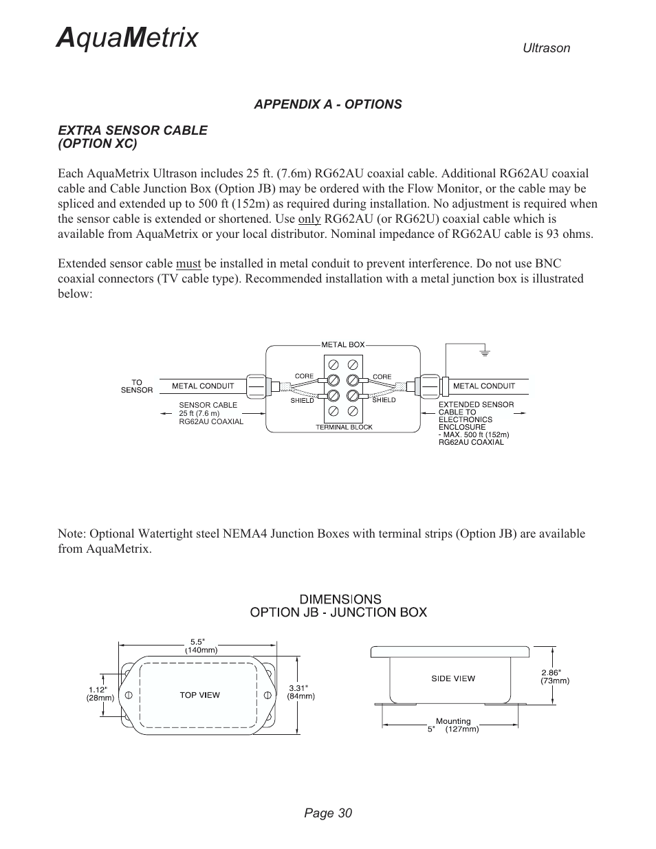 Appendix a - options 30, A qua m etrix | Metex 3200U Ultrasonic Flow & Level Monitor User Manual | Page 30 / 48