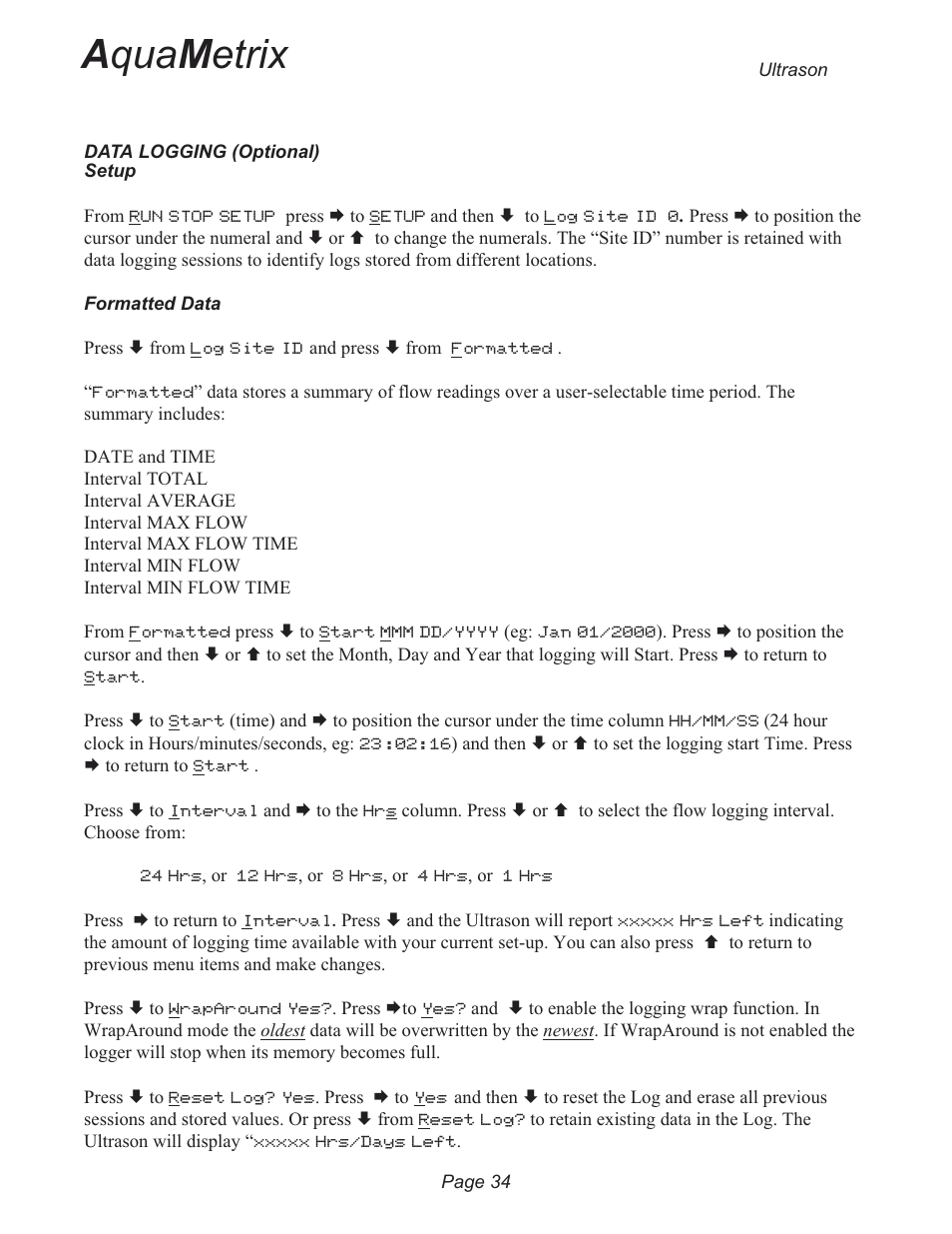 A qua m etrix | Metex 3200U Ultrasonic Flow & Level Monitor User Manual | Page 34 / 48