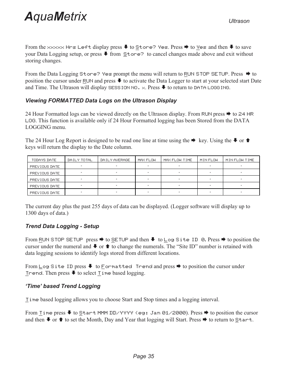 A qua m etrix | Metex 3200U Ultrasonic Flow & Level Monitor User Manual | Page 35 / 48