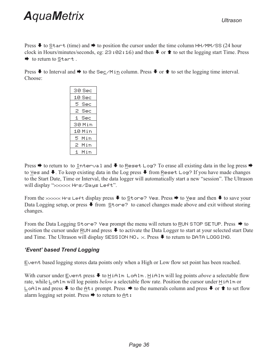 A qua m etrix | Metex 3200U Ultrasonic Flow & Level Monitor User Manual | Page 36 / 48