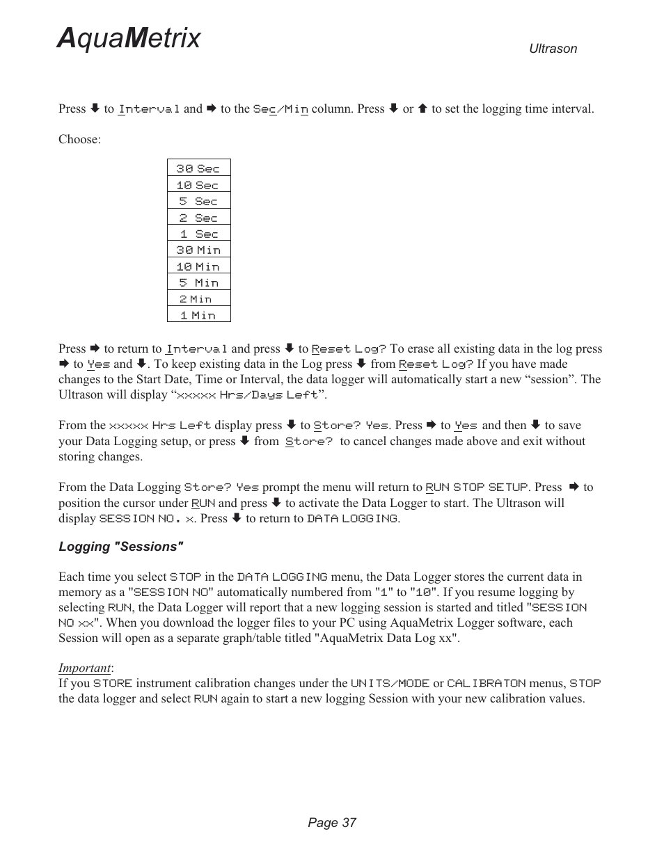 A qua m etrix | Metex 3200U Ultrasonic Flow & Level Monitor User Manual | Page 37 / 48