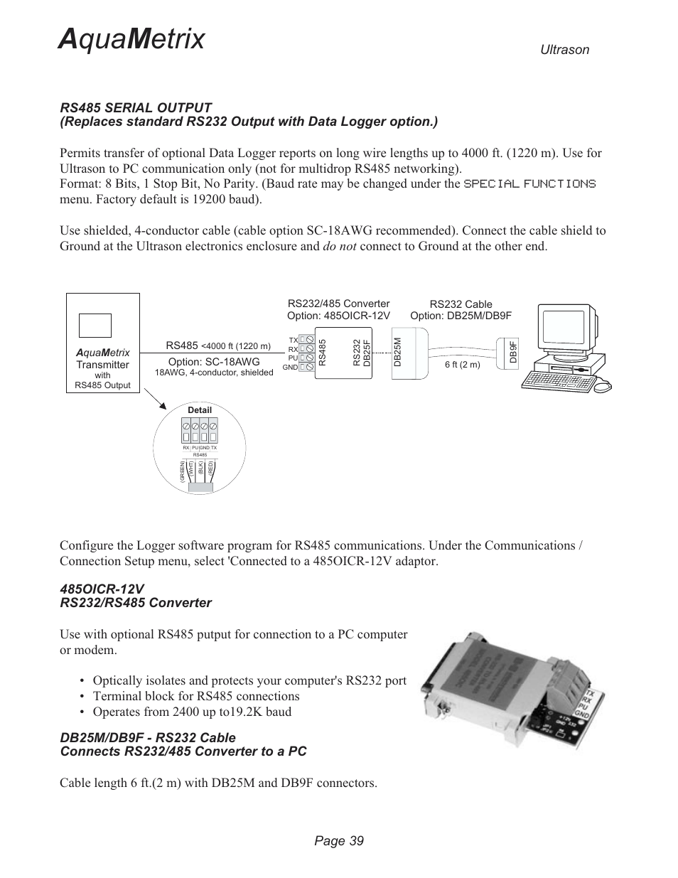 A qua m etrix, Ultrason | Metex 3200U Ultrasonic Flow & Level Monitor User Manual | Page 39 / 48