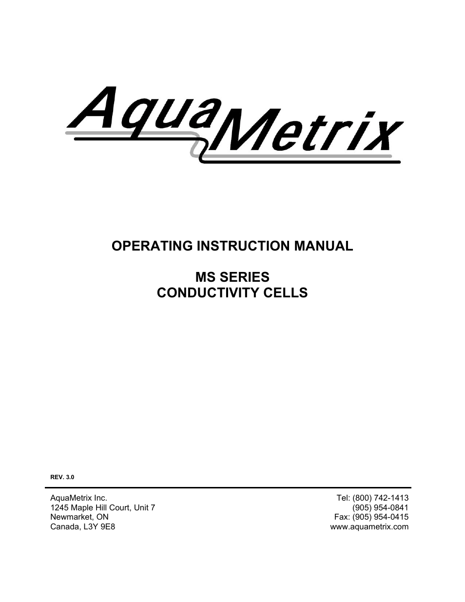 Metex MS Series Conductivity Cells User Manual | 11 pages