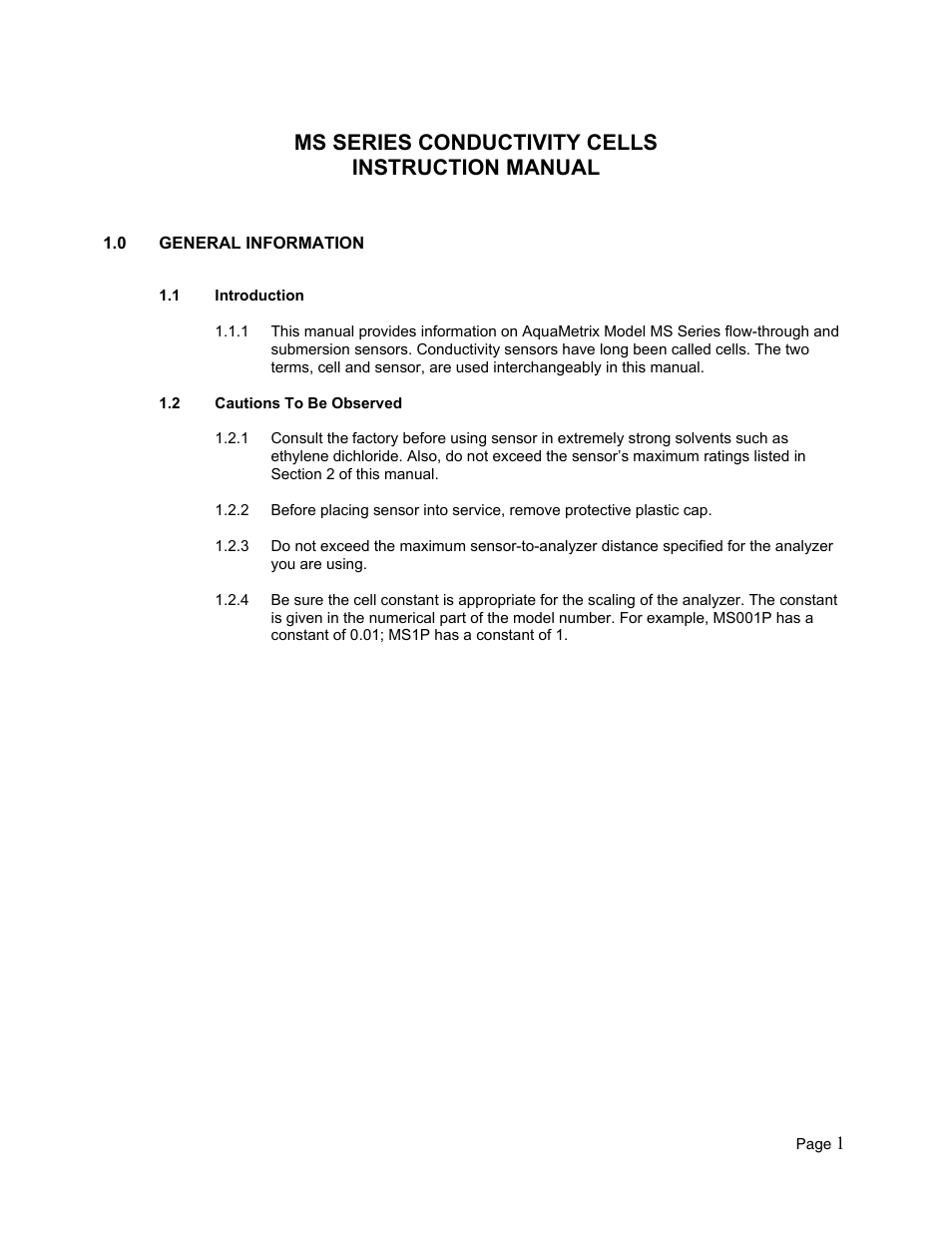 Ms series conductivity cells instruction manual | Metex MS Series Conductivity Cells User Manual | Page 3 / 11