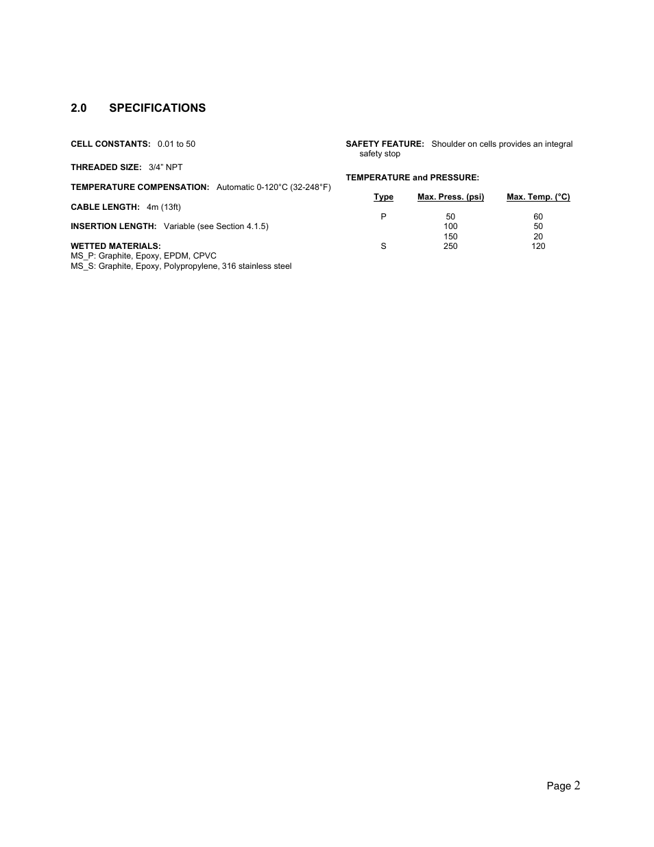 Metex MS Series Conductivity Cells User Manual | Page 4 / 11