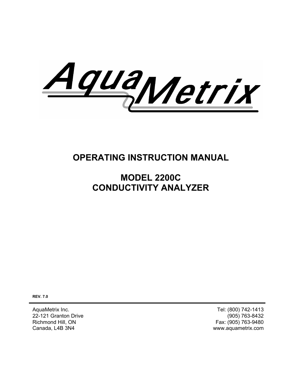 Metex 2200C Conductivity Analyzer/Controller User Manual | 30 pages