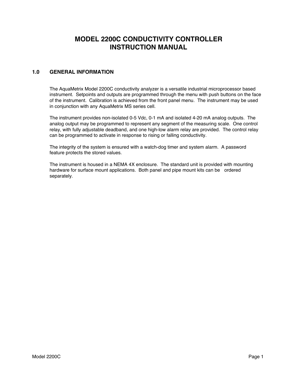 Metex 2200C Conductivity Analyzer/Controller User Manual | Page 3 / 30