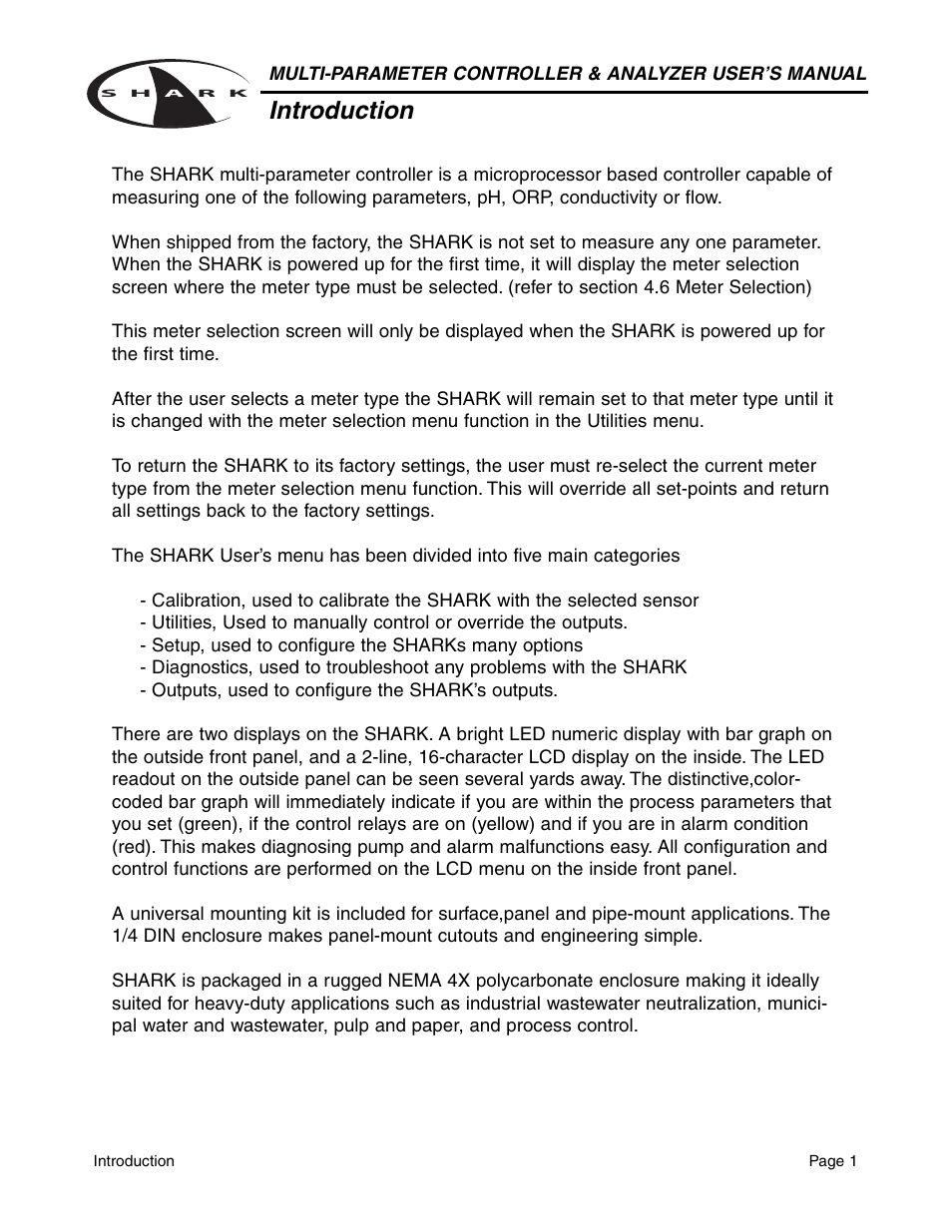 Introduction | Metex Shark Multi-Parameter Controllers & Analyzers User Manual | Page 3 / 132